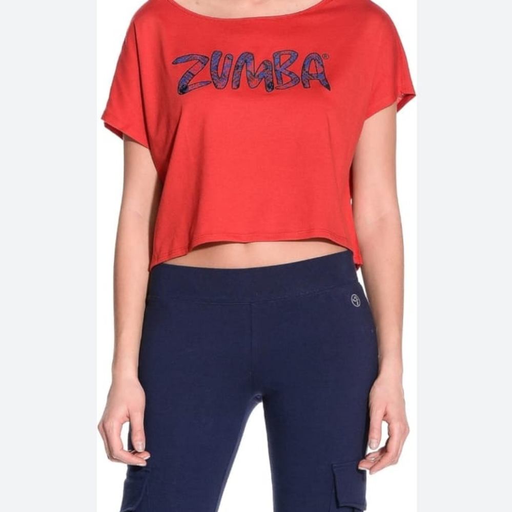 Zumba Fitness Women's Tri-Me Boxy Red Crop Top Size Large / Lovely
